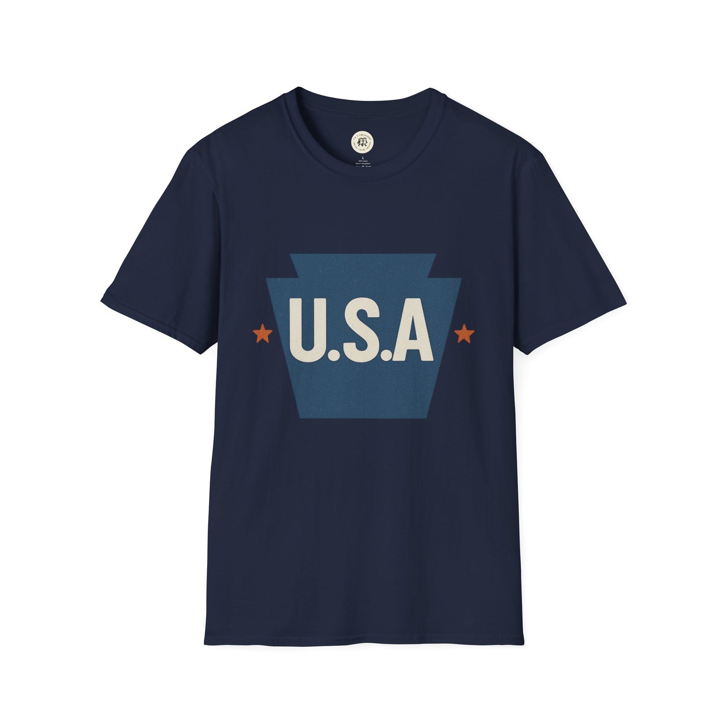 Printify navy Pennsylvania keystone USA t-shirt with blue keystone and white USA letters