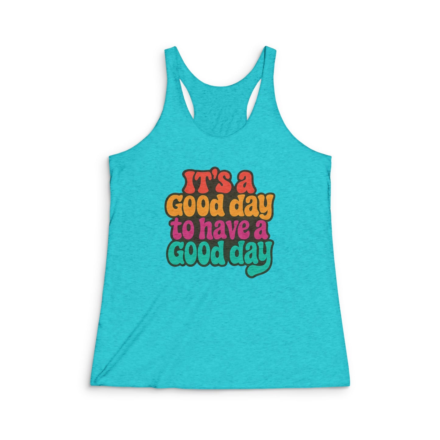 Printify positive vibes workout tank in teal with colorful motivational text design