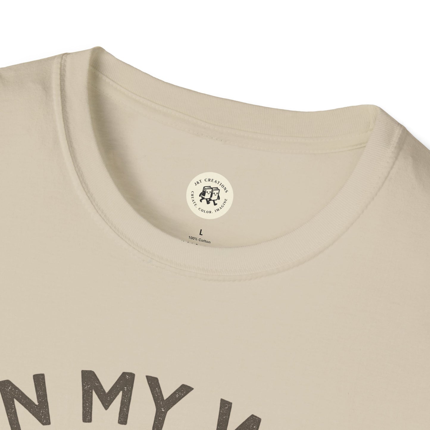 Printify quirky duck t-shirt close-up showing beige cotton fabric and collar detail