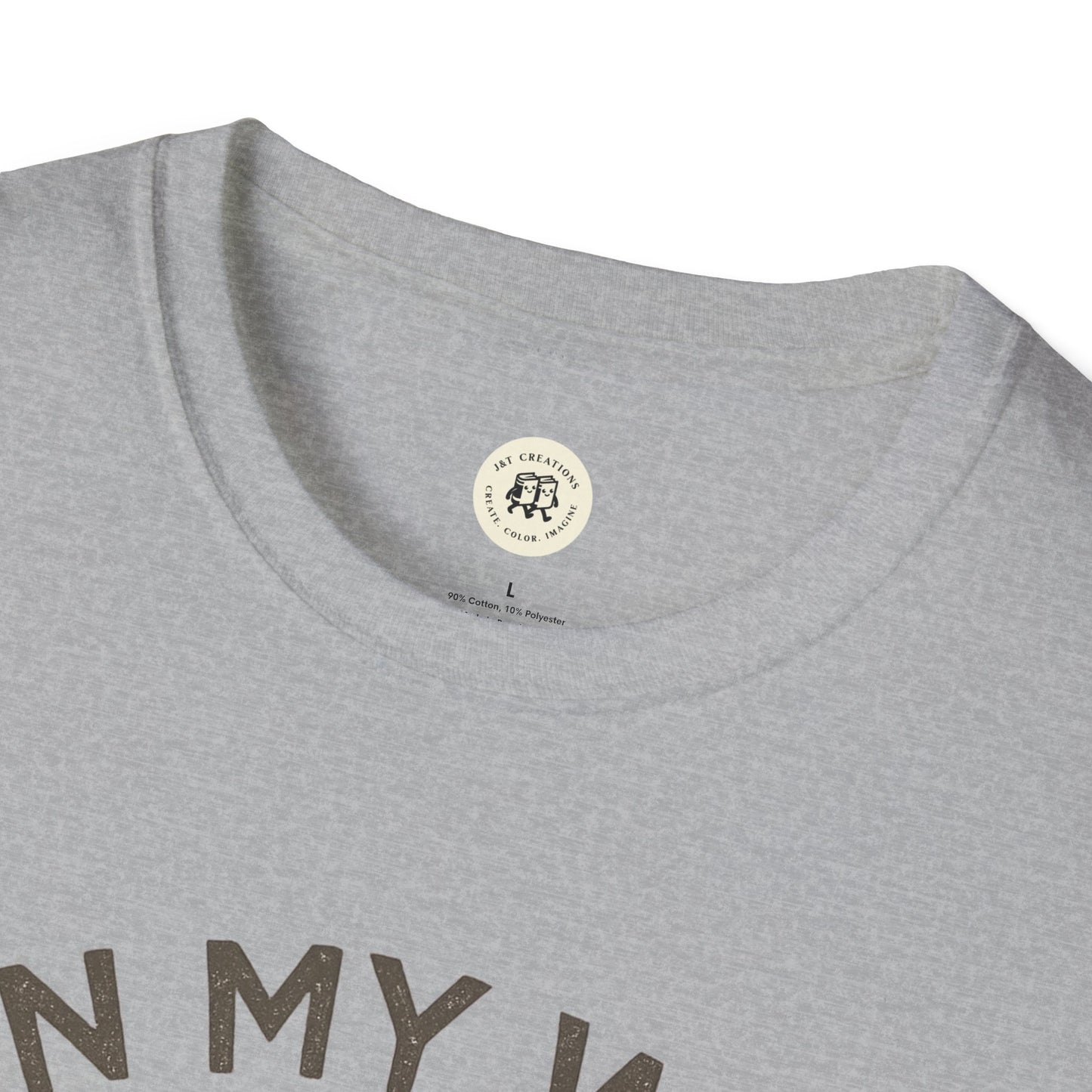 Gray Printify quirky duck t-shirt with round neckline and partial text design