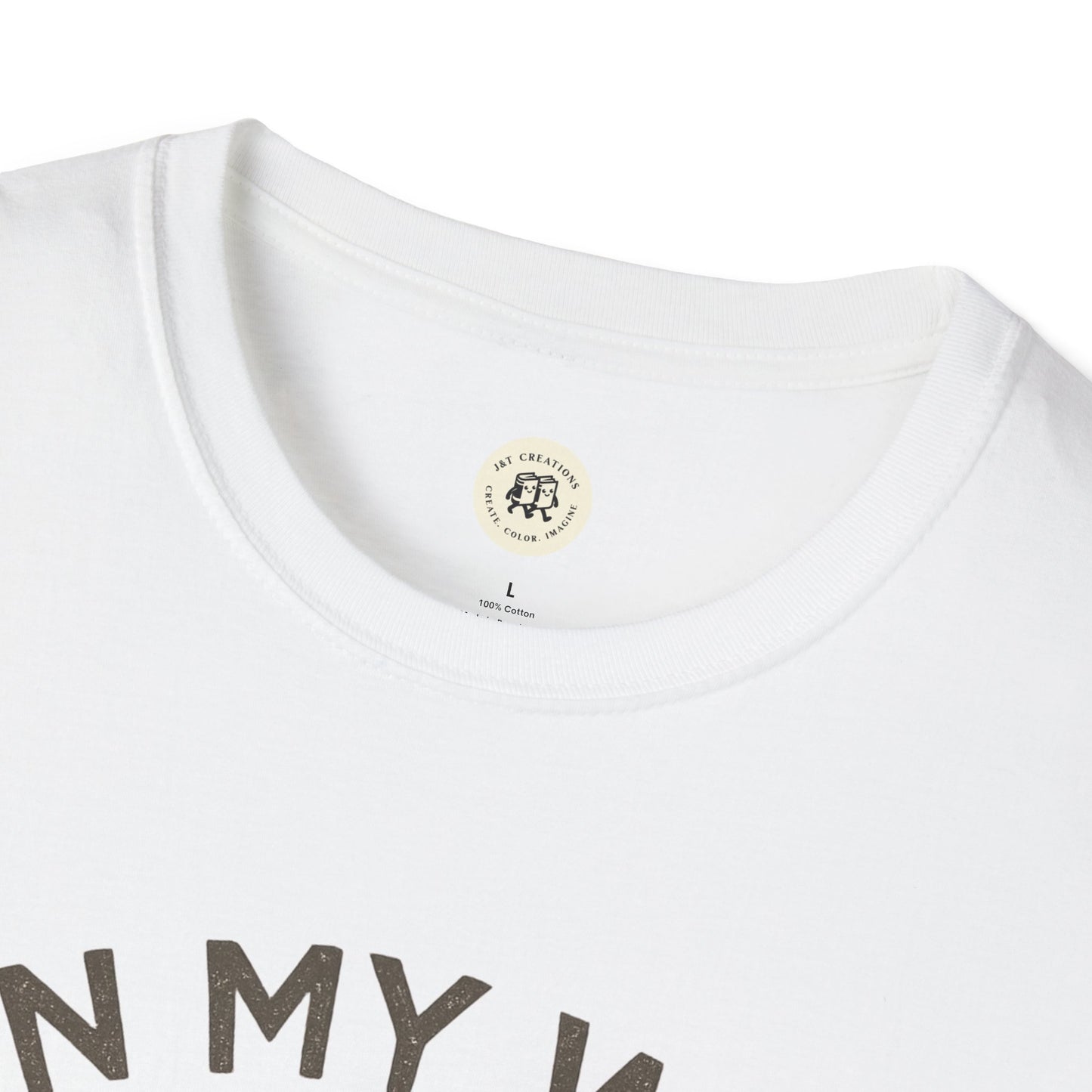 White quirky duck t-shirt by Printify with round neck and printed text design