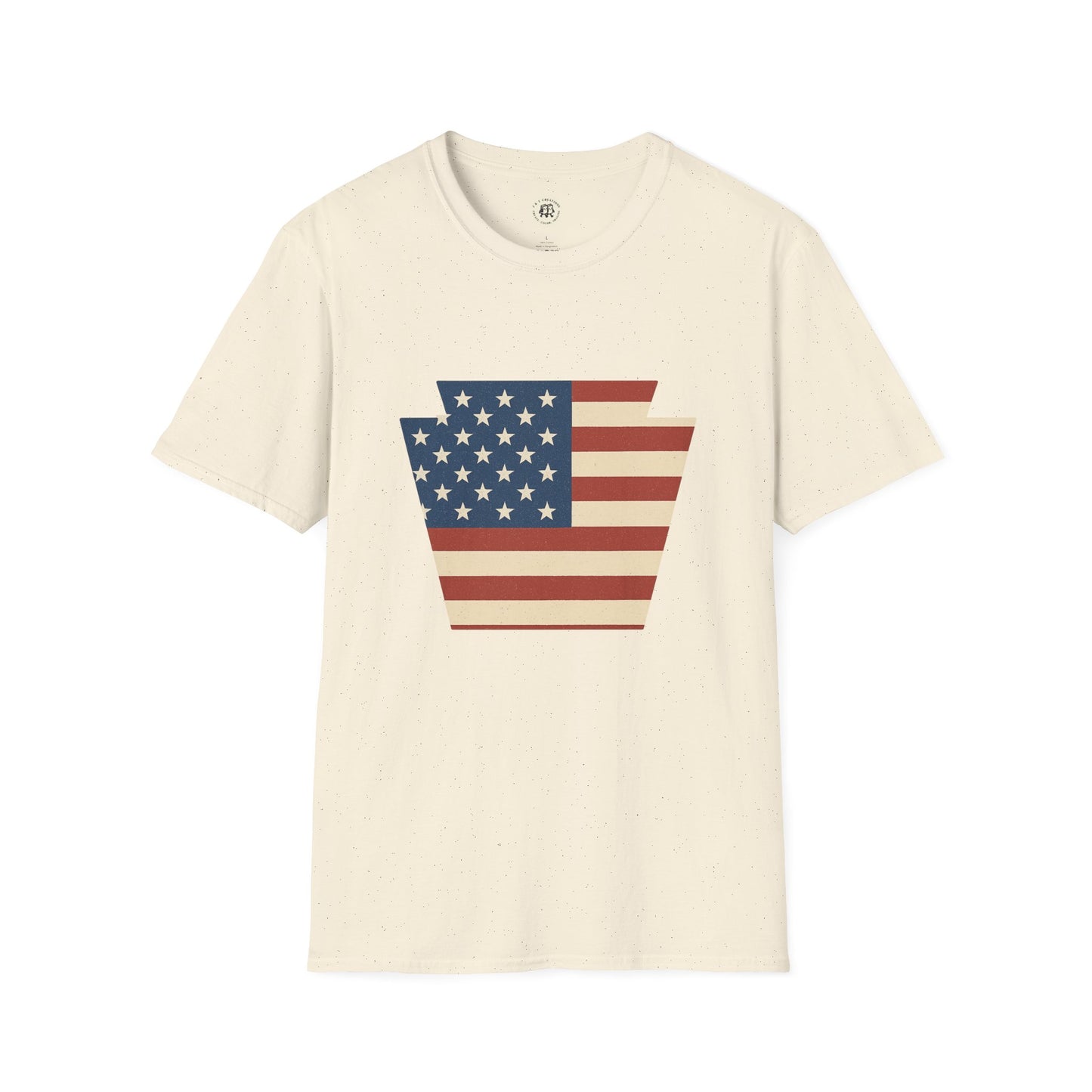 Printify Pennsylvania Keystone American flag shirt with vintage USA stars and stripes design on beige t-shirt