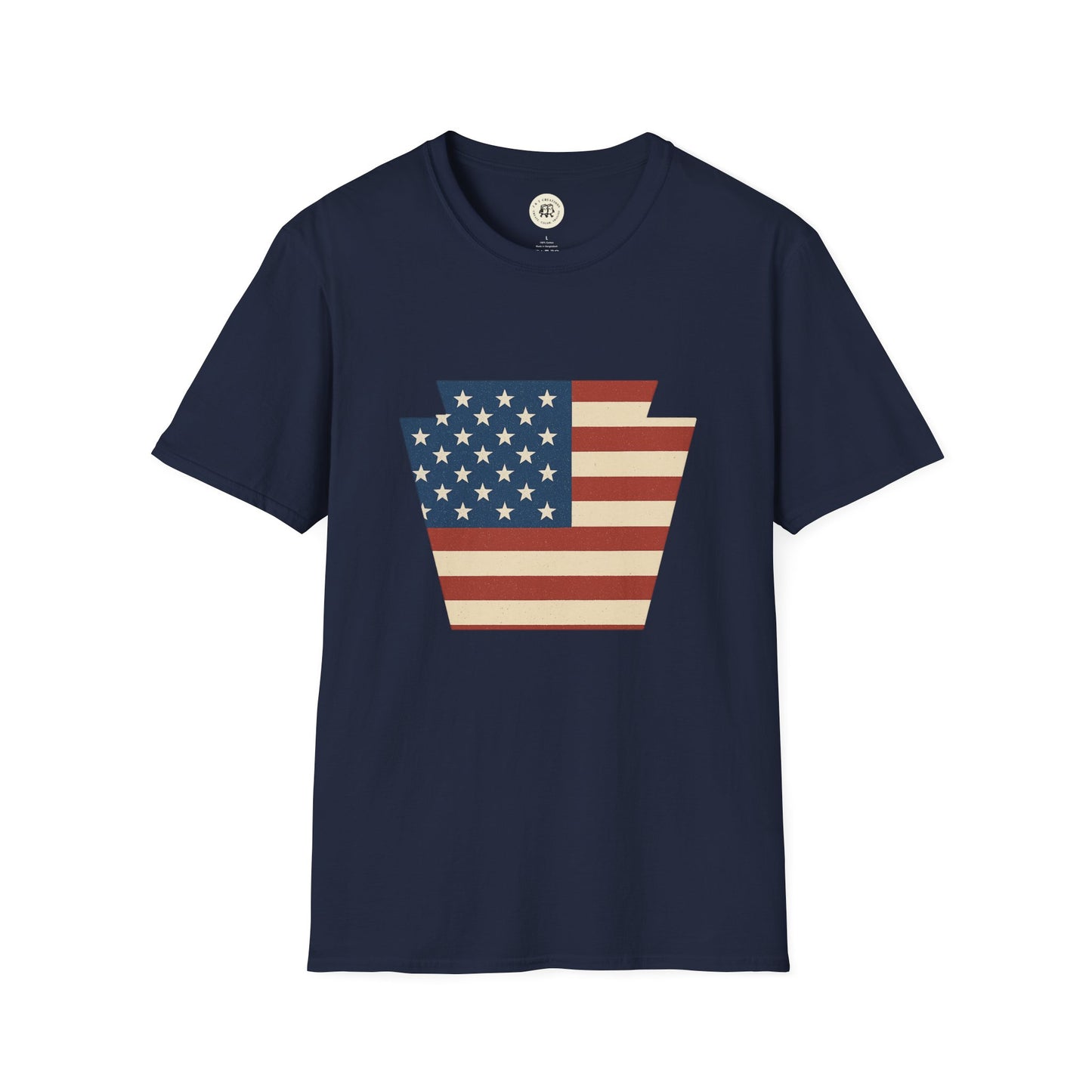 Navy blue Pennsylvania Keystone American flag shirt with vintage star and stripe design