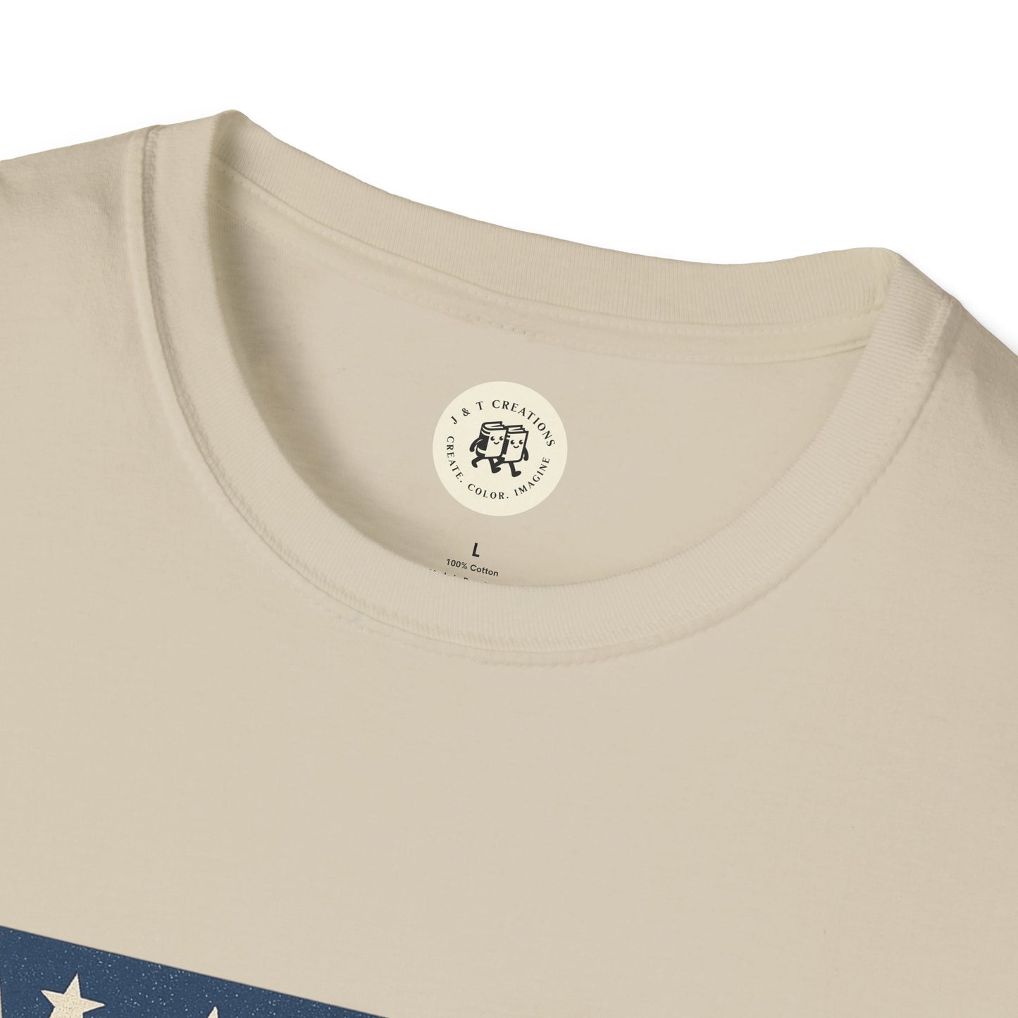Close-up of cream-colored Pennsylvania Keystone American flag shirt collar by Printify