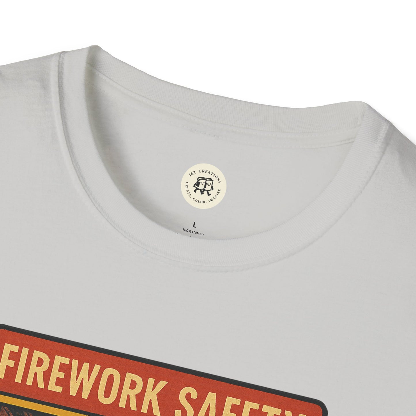 Printify T-shirt featuring a retro Green Day safety shirt design with Firework Safety text