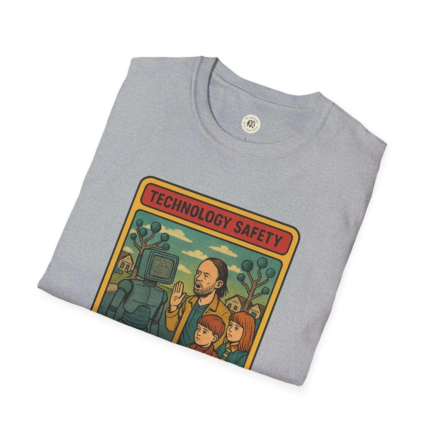 Gray Printify t-shirt featuring retro Radiohead t-shirt design with vintage style artwork