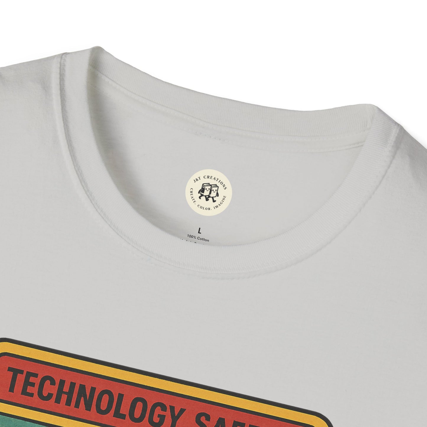 White Printify T-shirt with retro Radiohead t-shirt graphic and round neckline in size large