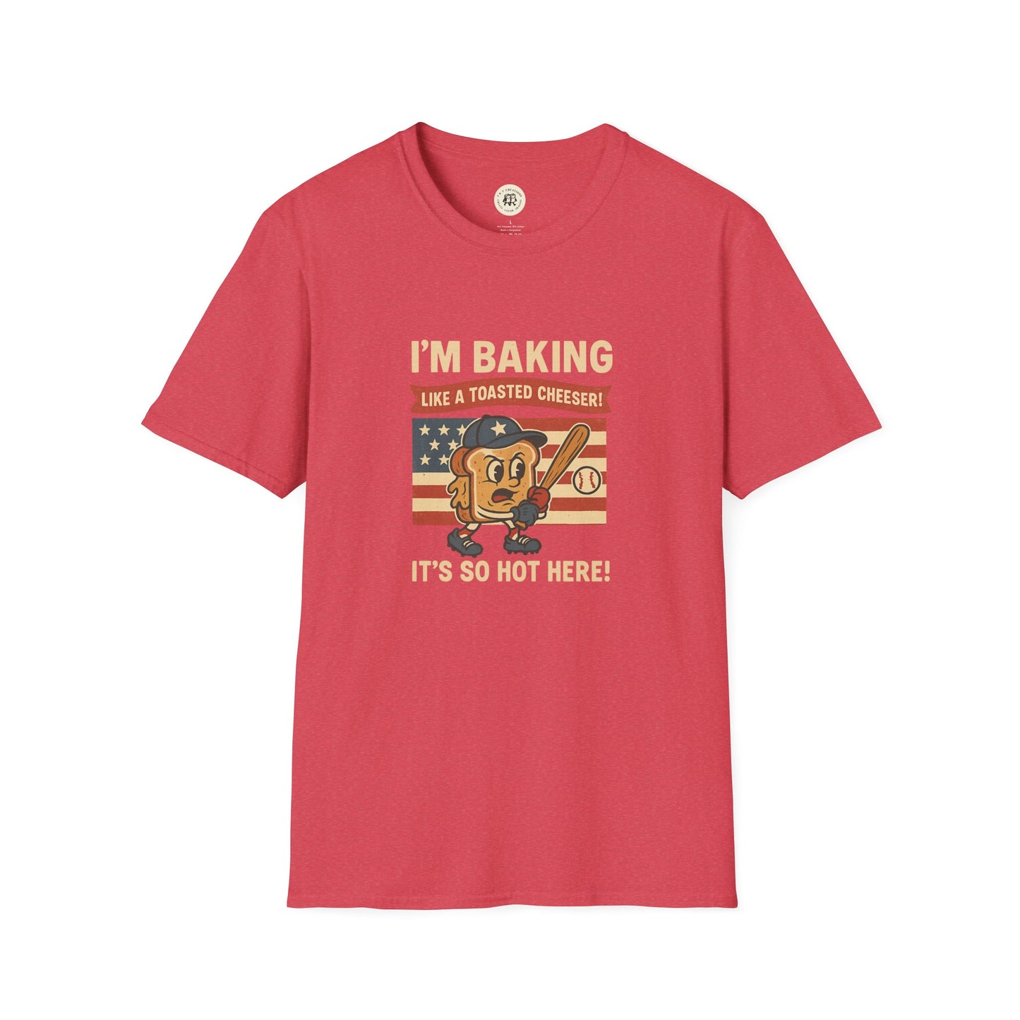 Red Printify Sandlot inspired t shirt with cartoon baseball and patriotic design