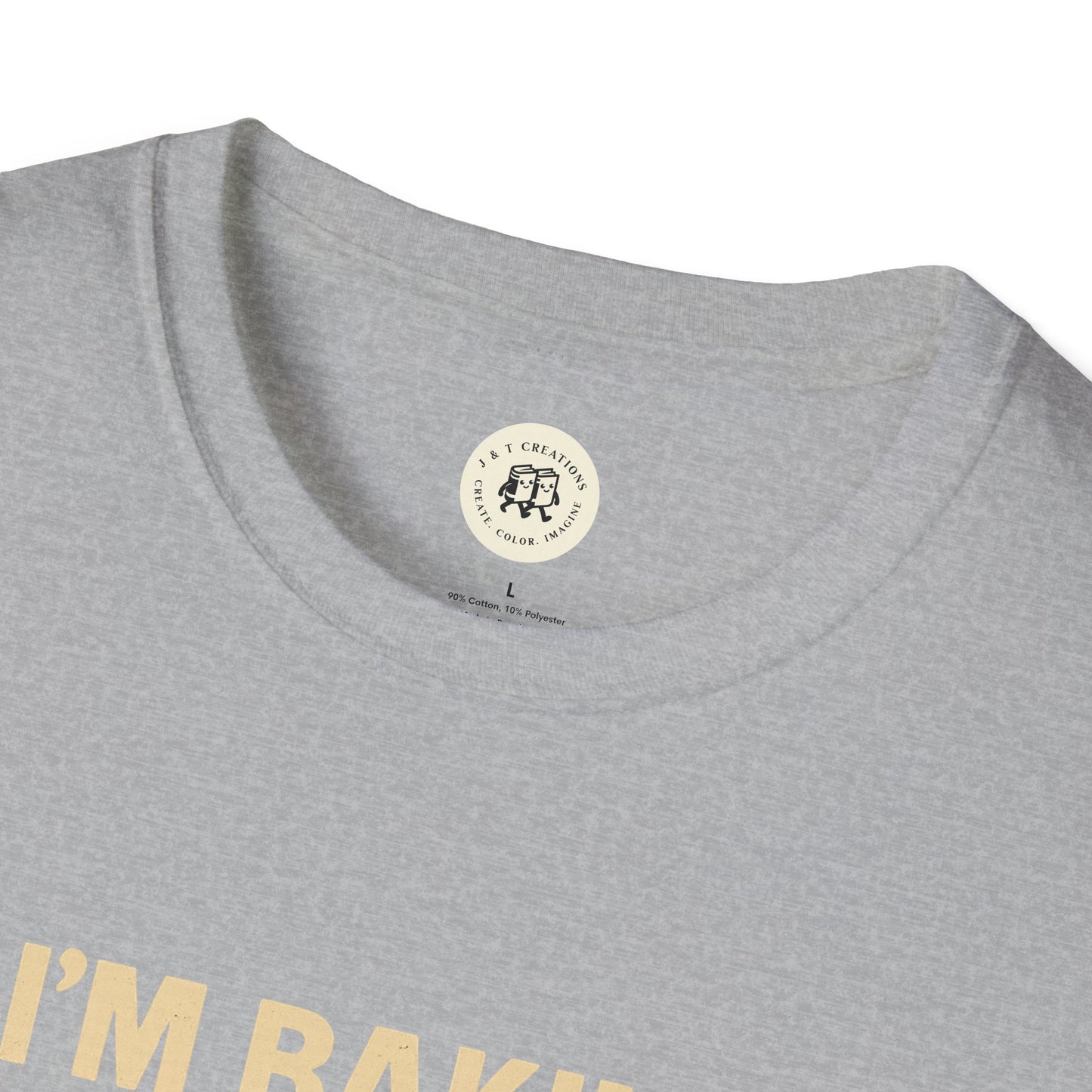 Close-up of gray Printify T-shirt collar with subtle cream text in sandlot inspired t shirt style
