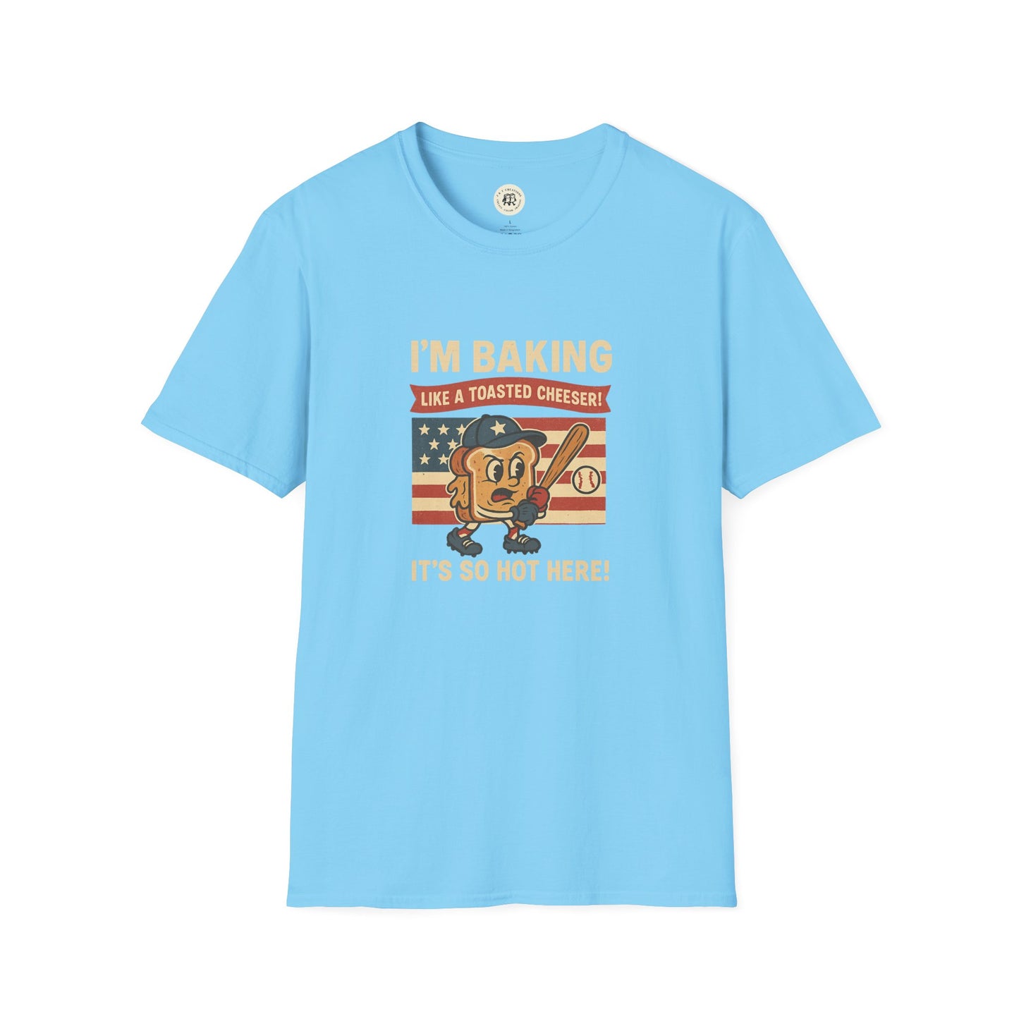 Printify light blue Sandlot inspired t shirt with toasted cheese cartoon and baseball design