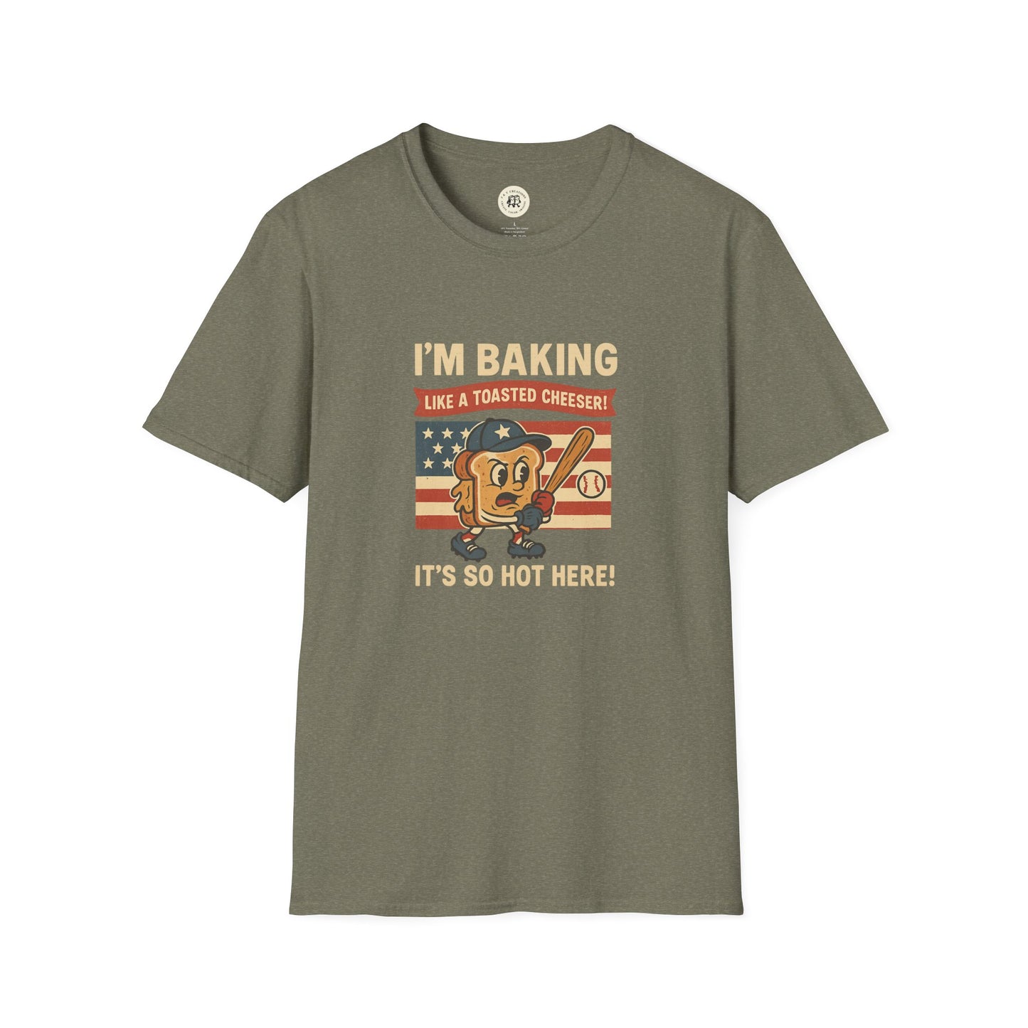 Printify olive green Sandlot inspired t shirt with funny baking and baseball graphic design
