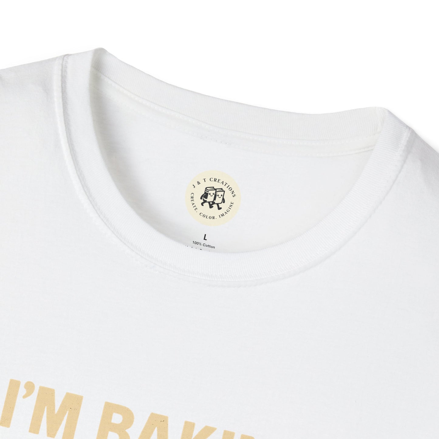 Close-up view of white Sandlot inspired t shirt collar and partial printed text by Printify
