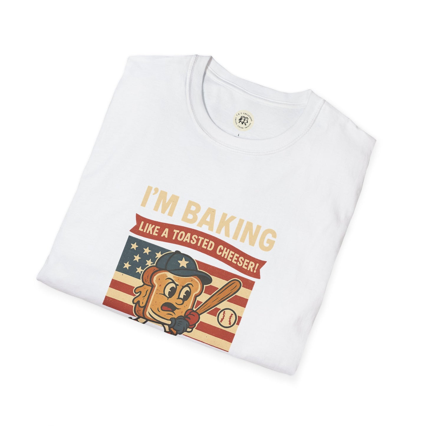 Printify white Sandlot inspired t shirt with cartoon baseball and toast graphic and text