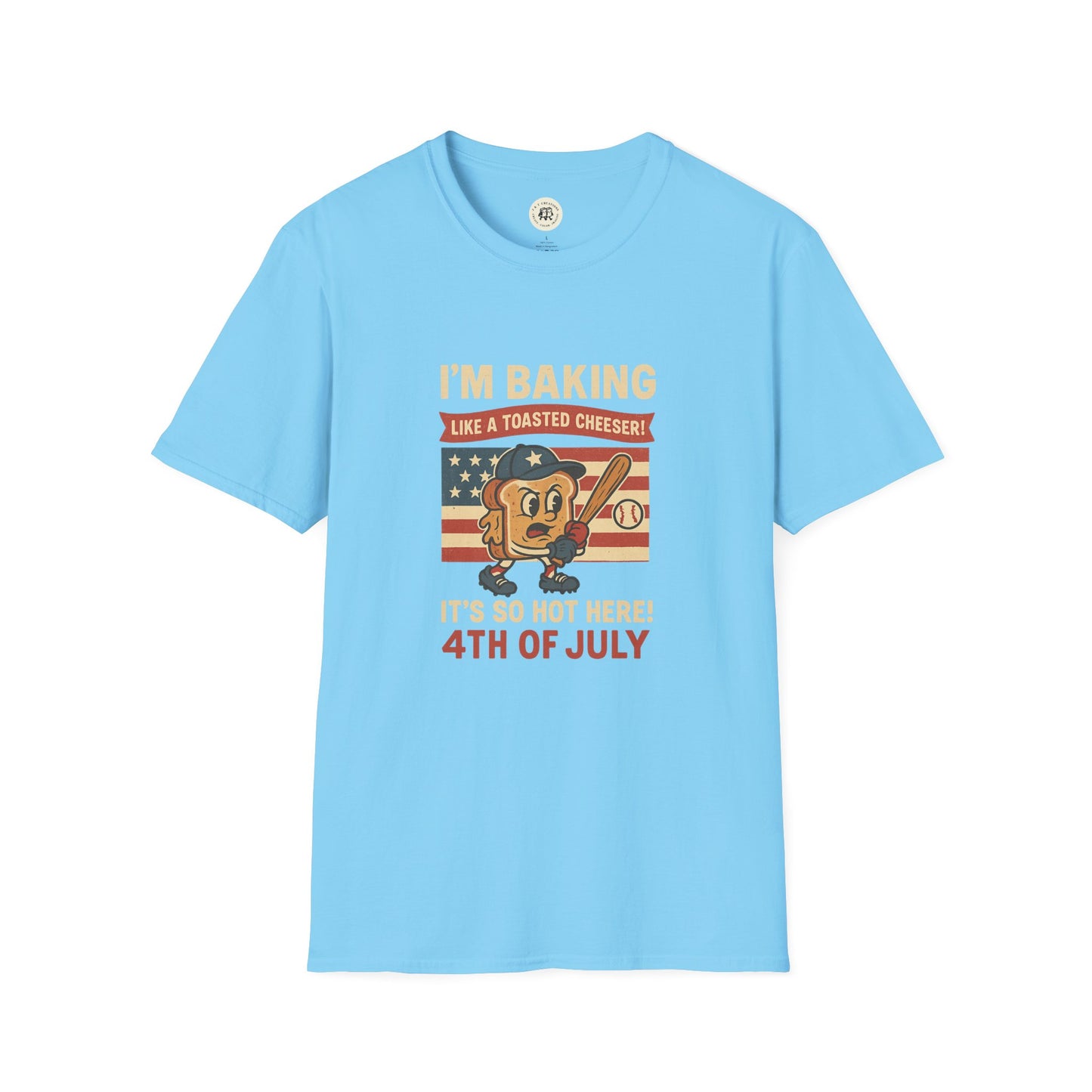 Light blue Sandlot themed Independence Day shirt with cartoon baseball and patriotic 4th of July design