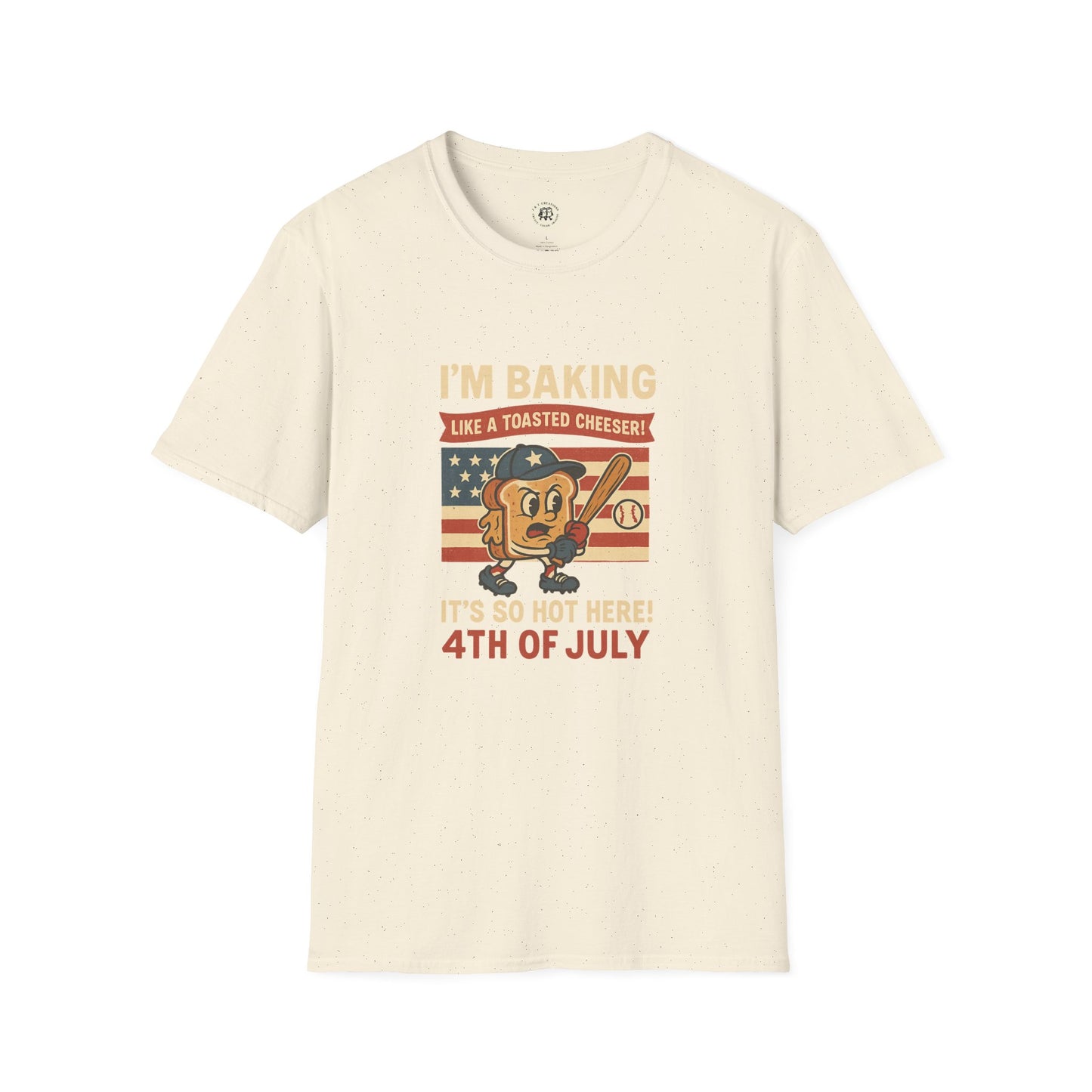 Printify Sandlot themed Independence Day shirt with 4th of July toasted cheeser design on cream t-shirt