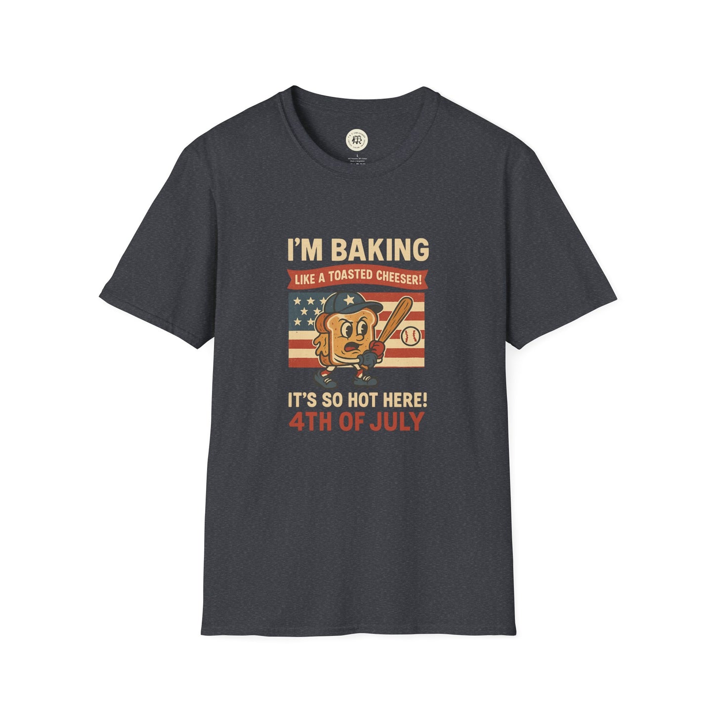 Printify black t-shirt with Sandlot themed Independence Day shirt design featuring toasted cheeser and 4th of July text