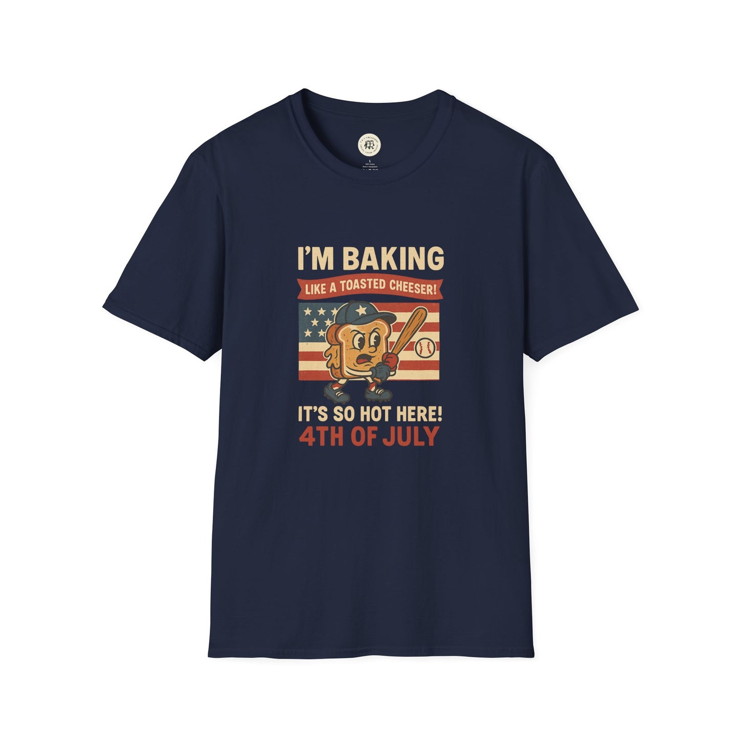 Navy Printify Sandlot themed Independence Day shirt with vintage-style baseball and 4th of July design