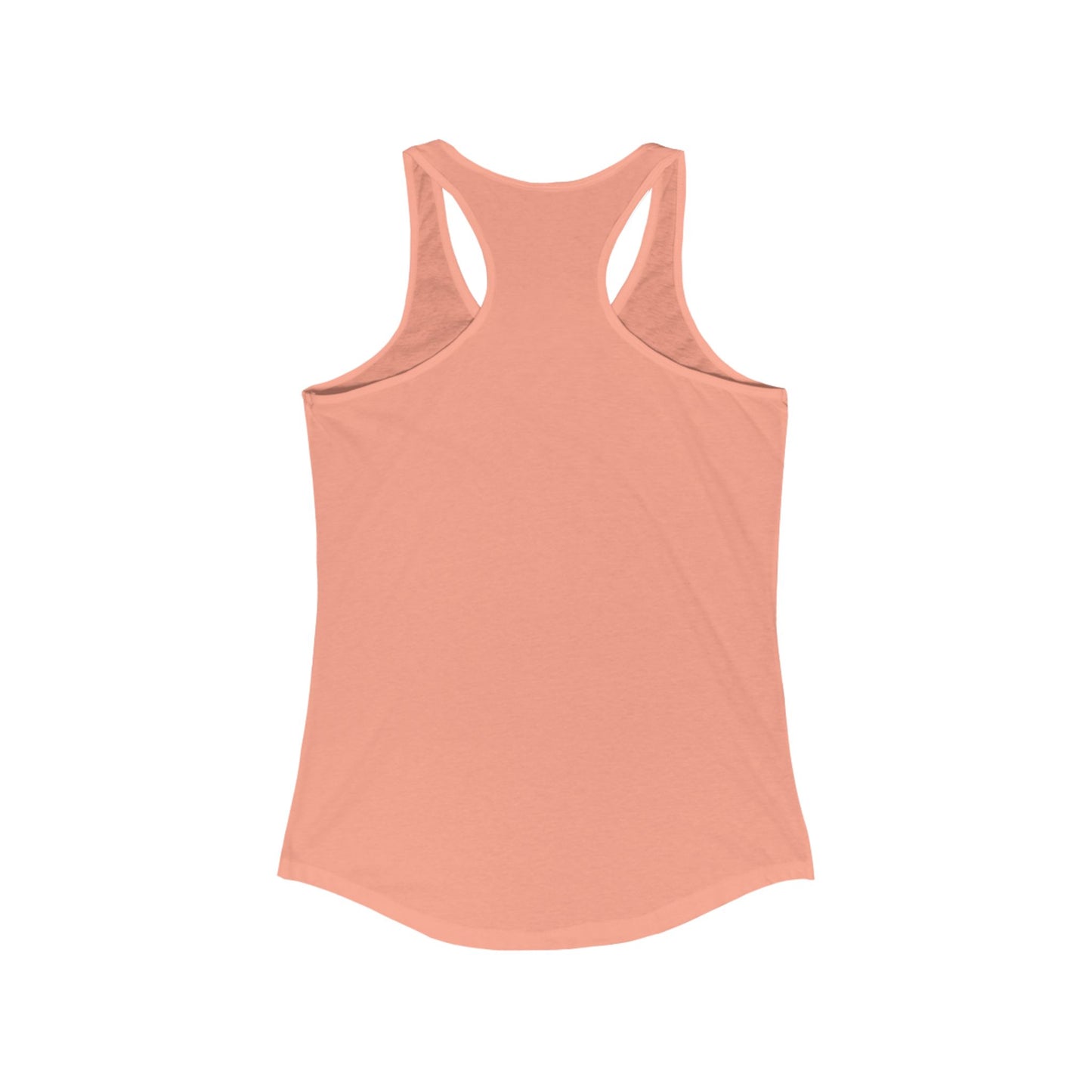 Peach colored tank top back view from Printify savage not sorry racerback tee