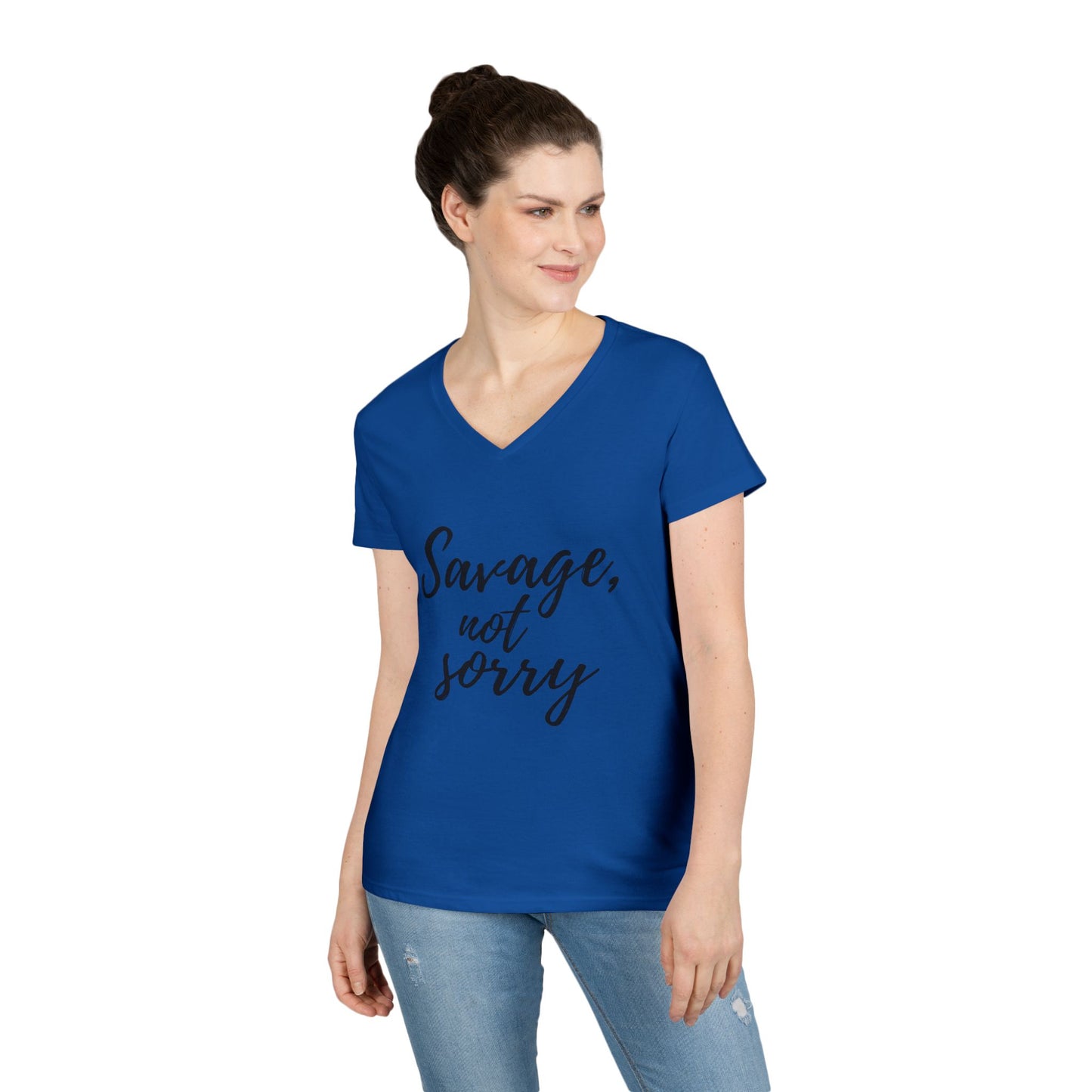 Savage V-Neck T-Shirt – Bold 'Savage, Not Sorry' Tee