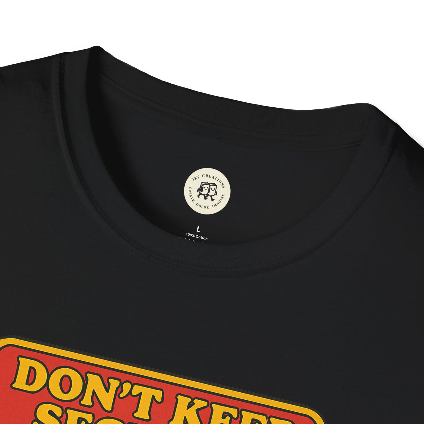 Black Printify T-shirt featuring a colorful Donβt Keep Calm design Shakespeare themed gift shirt