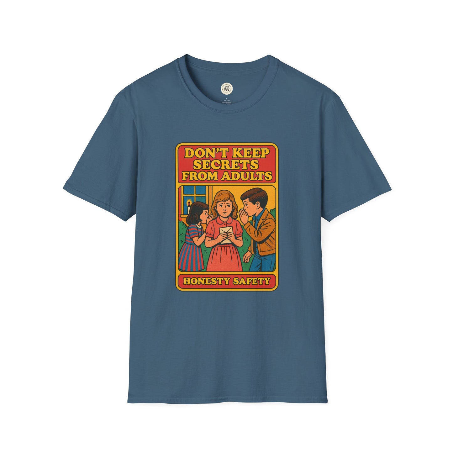 Printify Shakespeare themed gift shirt in blue with vintage honesty safety graphic and text design