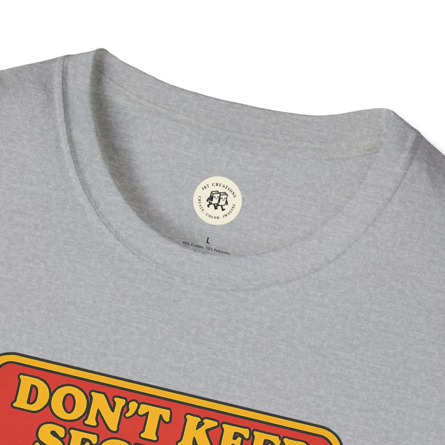 Gray Printify T-shirt with a colorful design, perfect Shakespeare themed gift shirt for fans