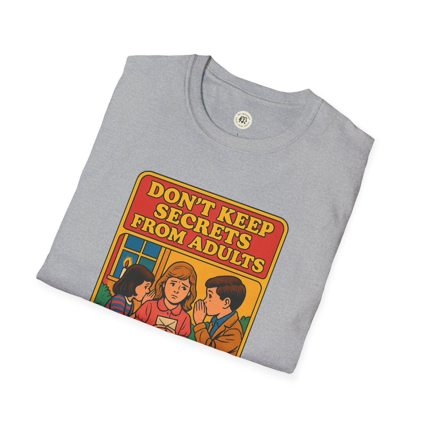 Printify gray T-Shirt with vintage style Dont Keep Secrets From Adults design Shakespeare themed gift shirt