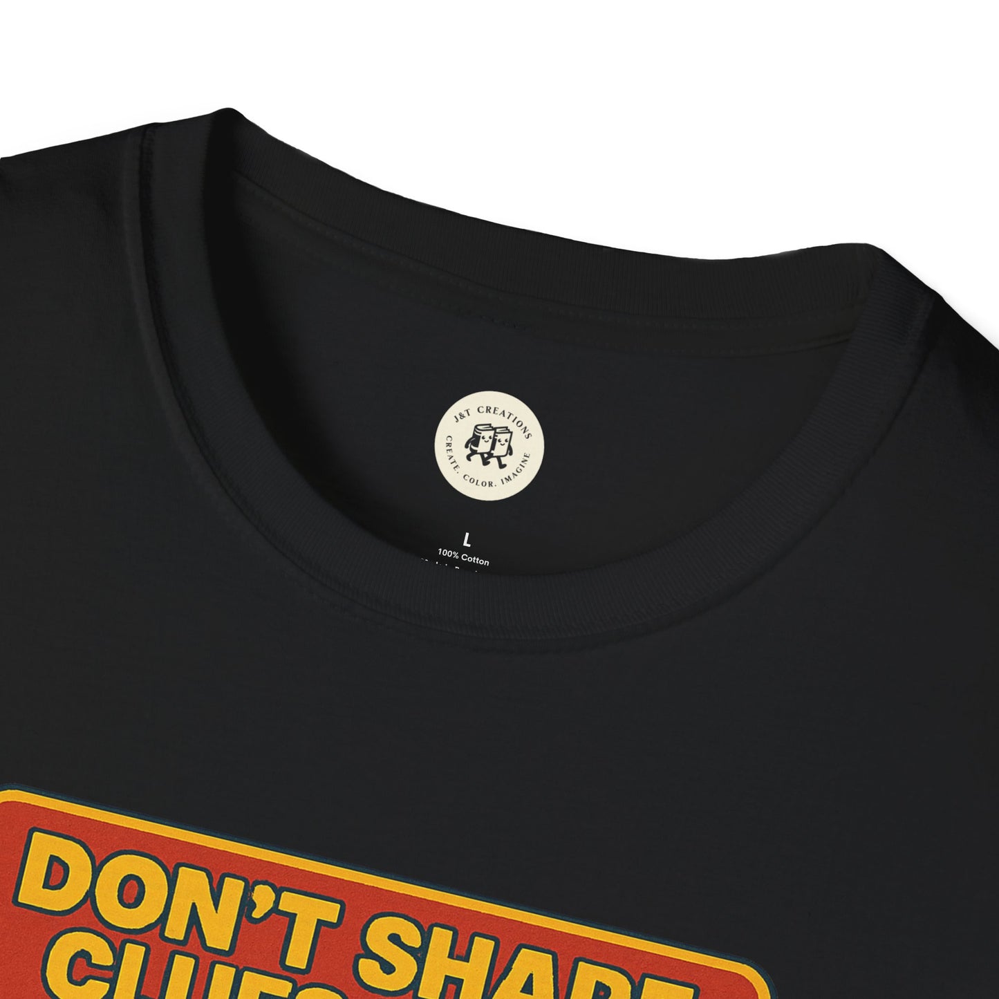 Black Printify Sherlock Holmes awareness t-shirt with bold yellow and red text design on front