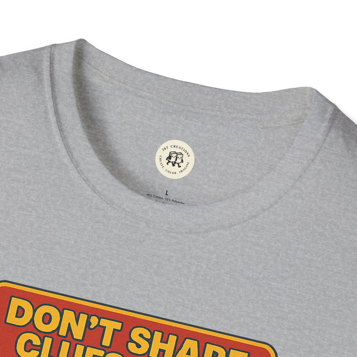 Grey Sherlock Holmes awareness t-shirt from Printify with bold yellow and red text design