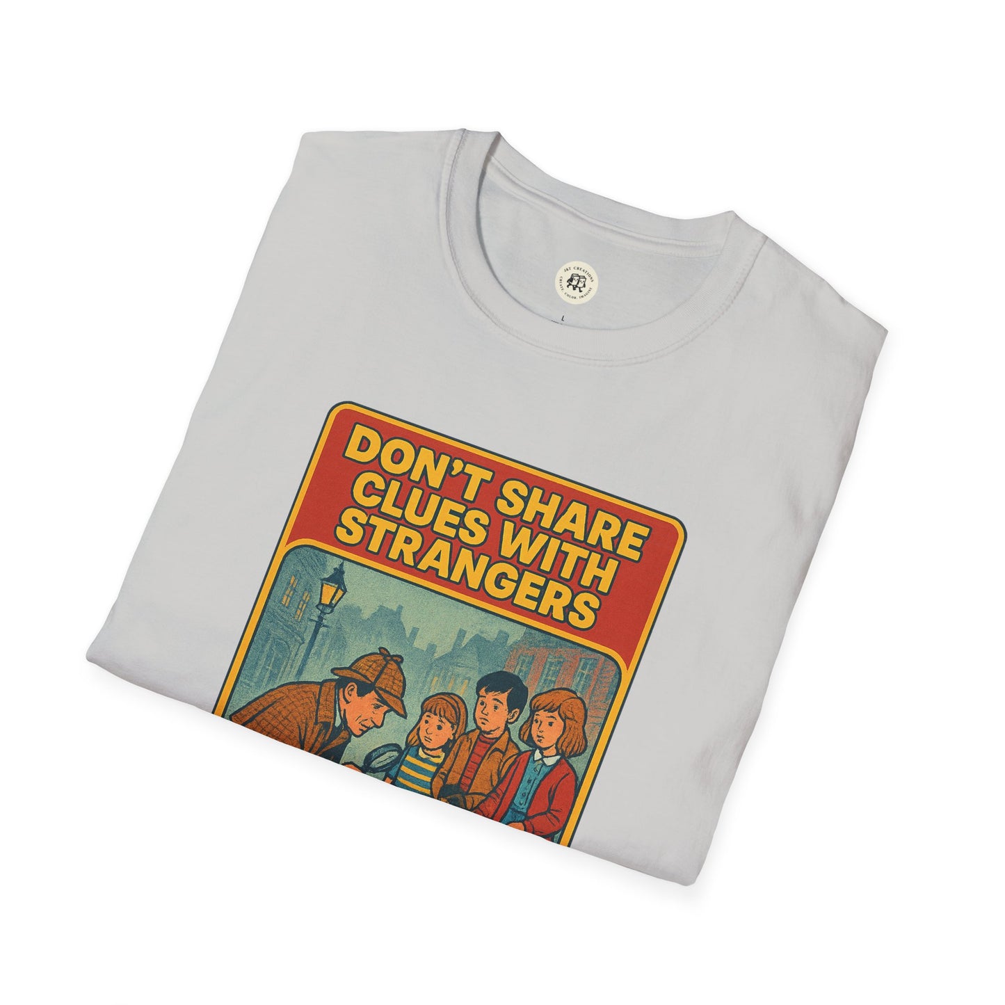 Printify Sherlock Holmes awareness t-shirt in white with vintage cartoon detective design and bold text
