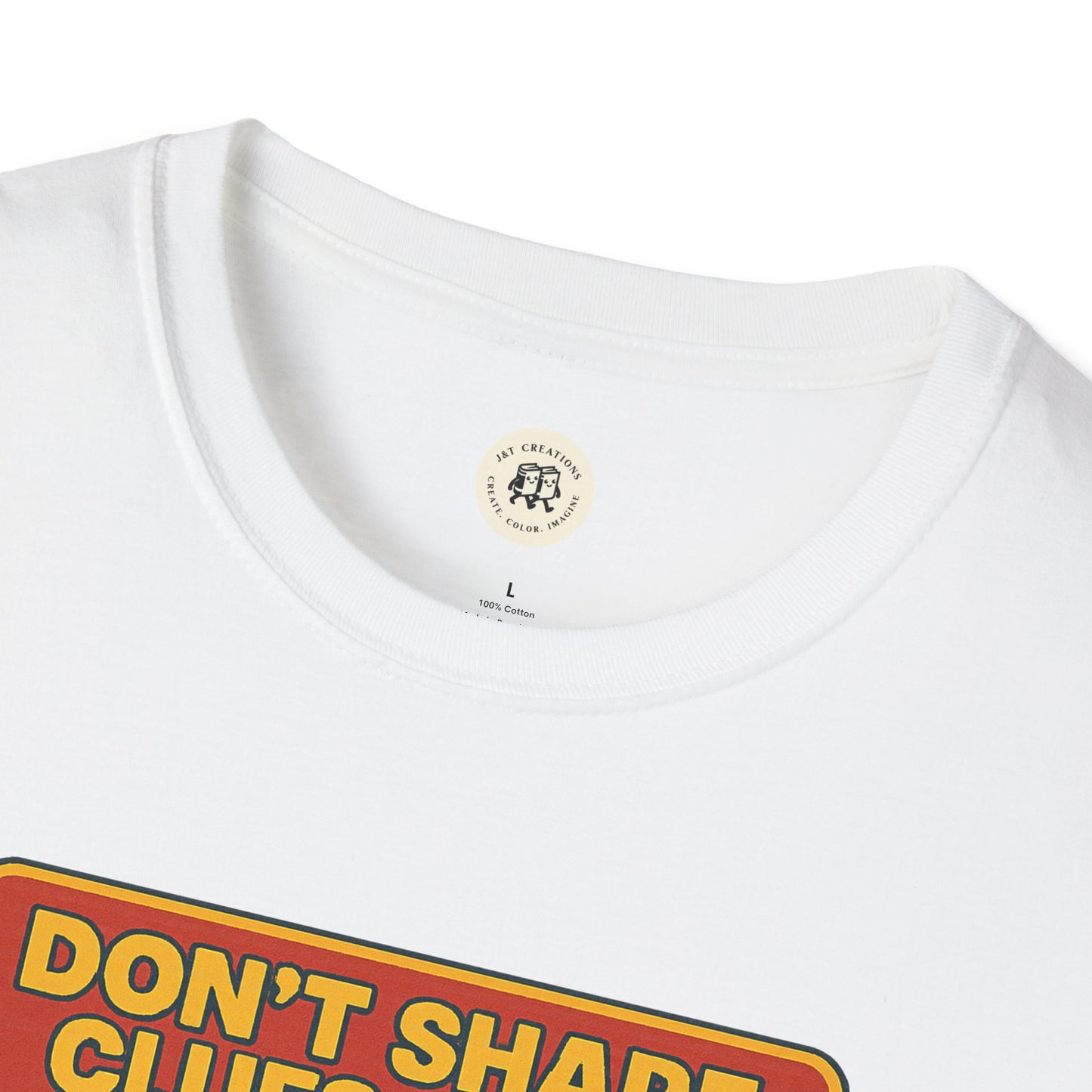 White Sherlock Holmes awareness t-shirt with bold yellow and red text graphic from Printify