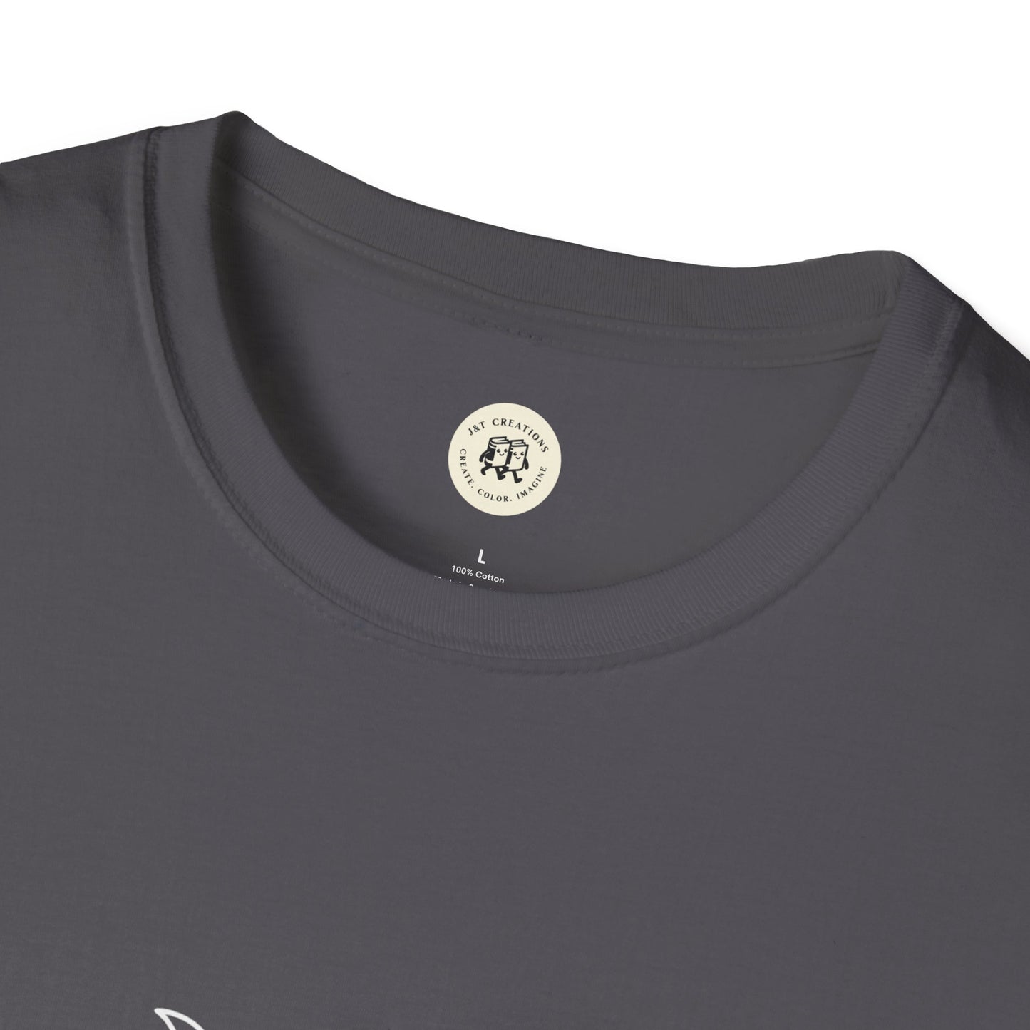 Printify witchcraft t-shirt unisex dark gray crew neck closeup showing soft cotton fabric and inner label