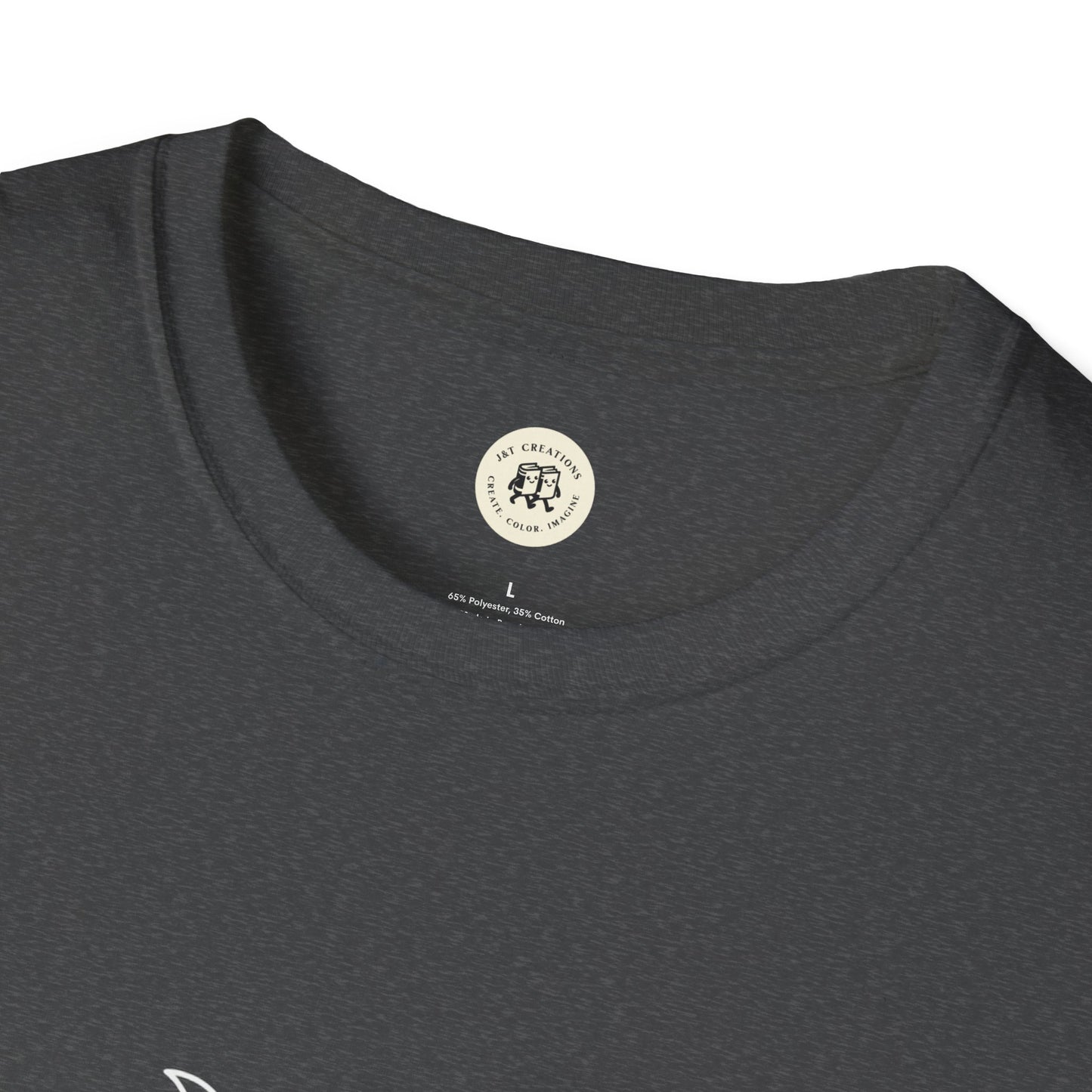 witchcraft t-shirt unisex charcoal heather crew neck close up showing soft fabric and size label