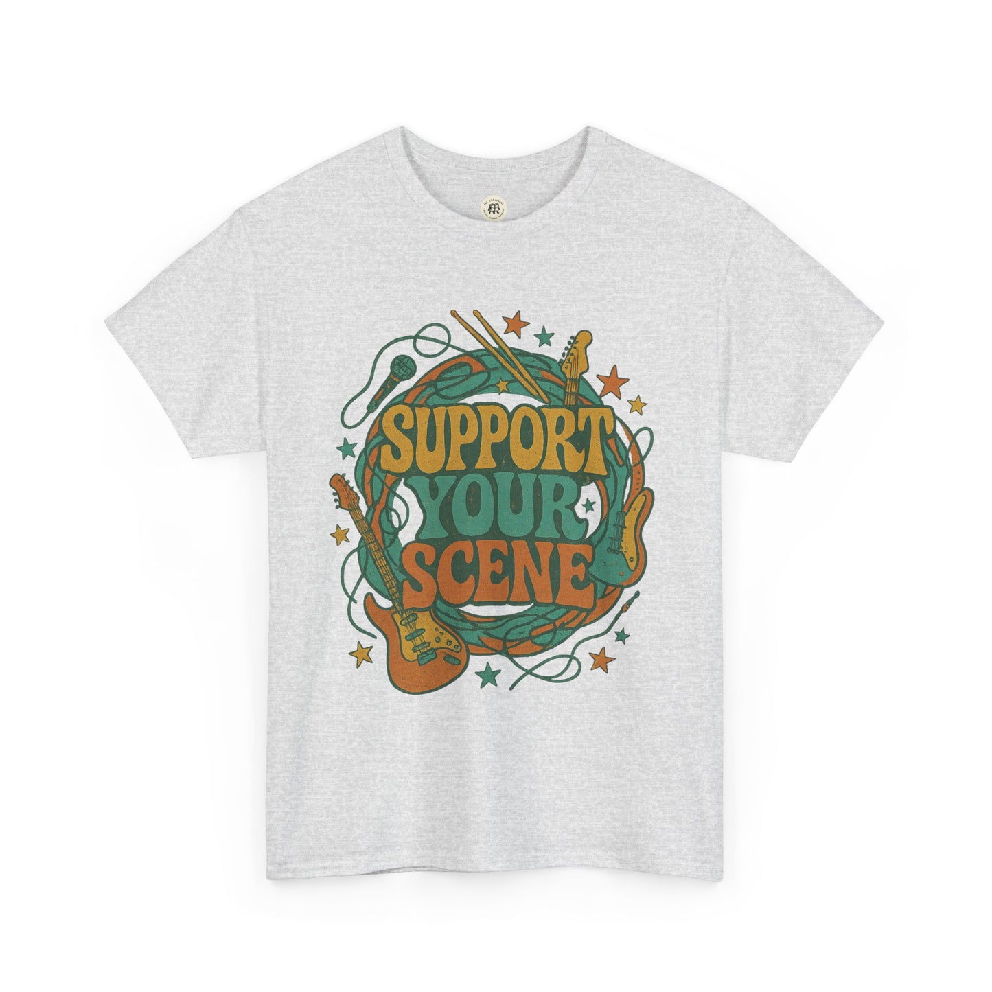 Printify gray support your scene t-shirt with vintage music instruments and star design
