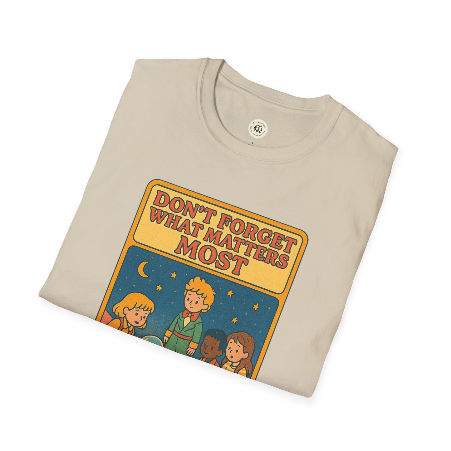 The Little Prince emotional safety shirt by Printify featuring colorful cartoon characters and positive message