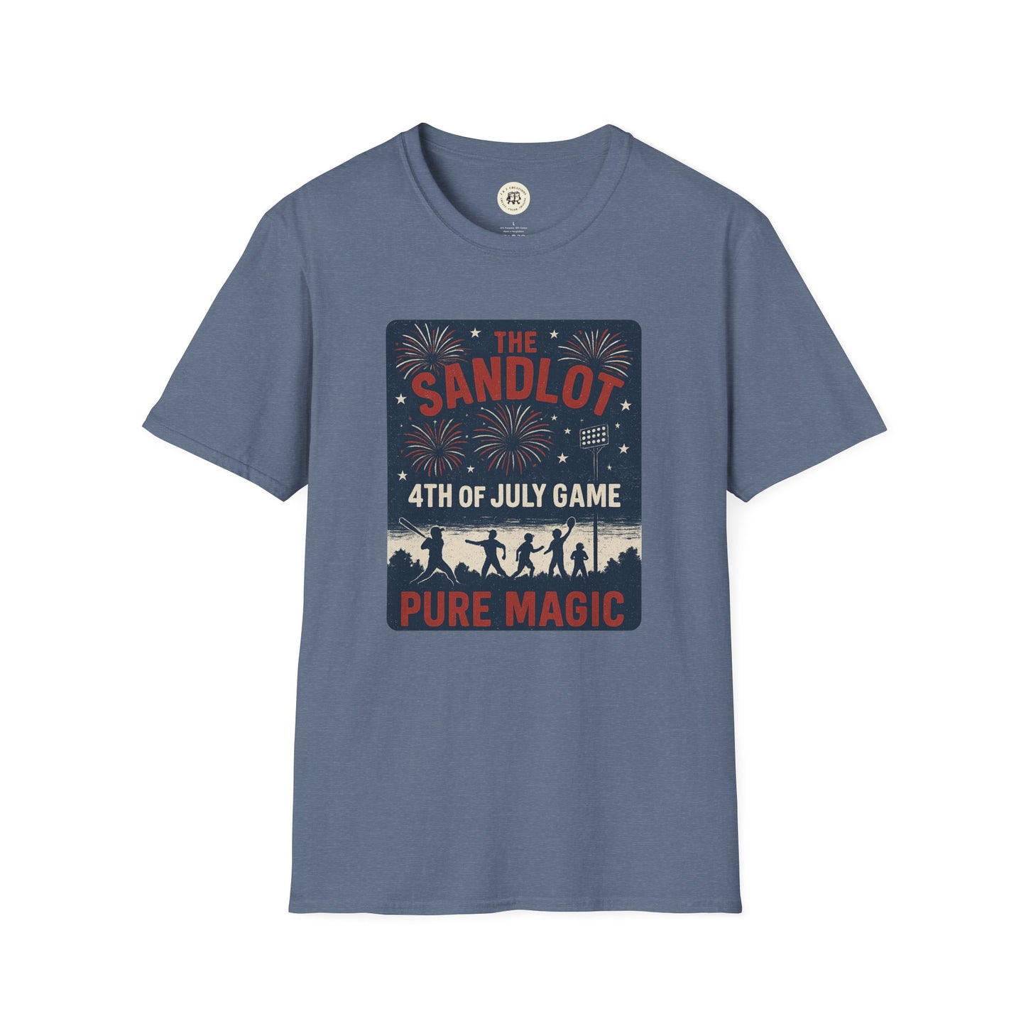 The Sandlot patriotic shirt featuring 4th of July game design with fireworks on blue Printify T-shirt