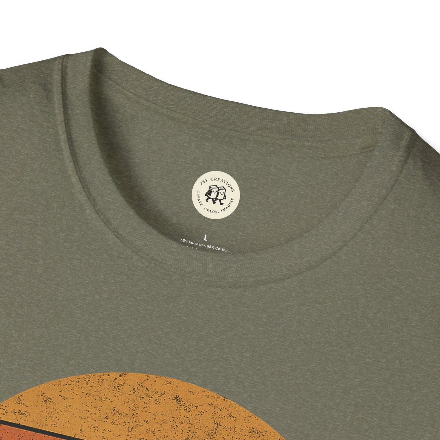 Printify tin roof rusted pregnancy announcement shirt in olive green with round neckline and vintage-style graphic
