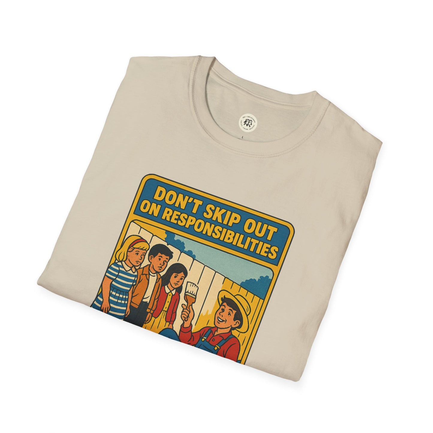 Tom Sawyer vintage t-shirt by Printify featuring classic characters and Dont Skip Out On Responsibilities text
