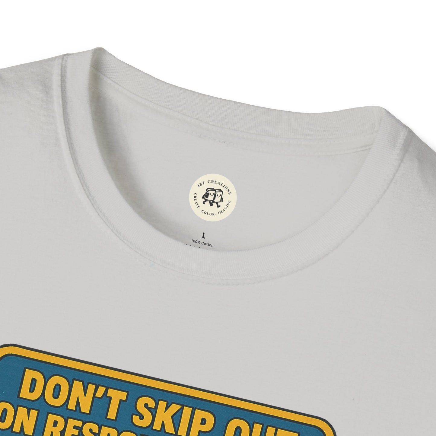Close-up of white Printify Tom Sawyer vintage t-shirt showing neckline and part of graphic text