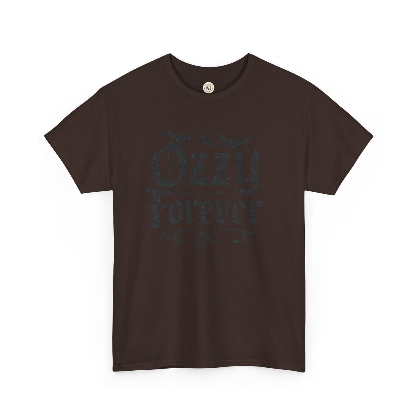 Printify brown Ozzy Osbourne Forever shirt with vintage gothic text design