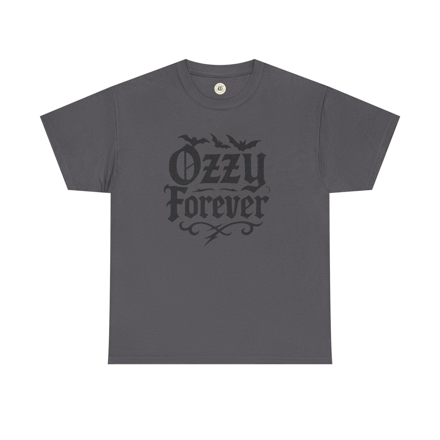 Printify gray Ozzy Osbourne Forever shirt with bats graphic and gothic style text