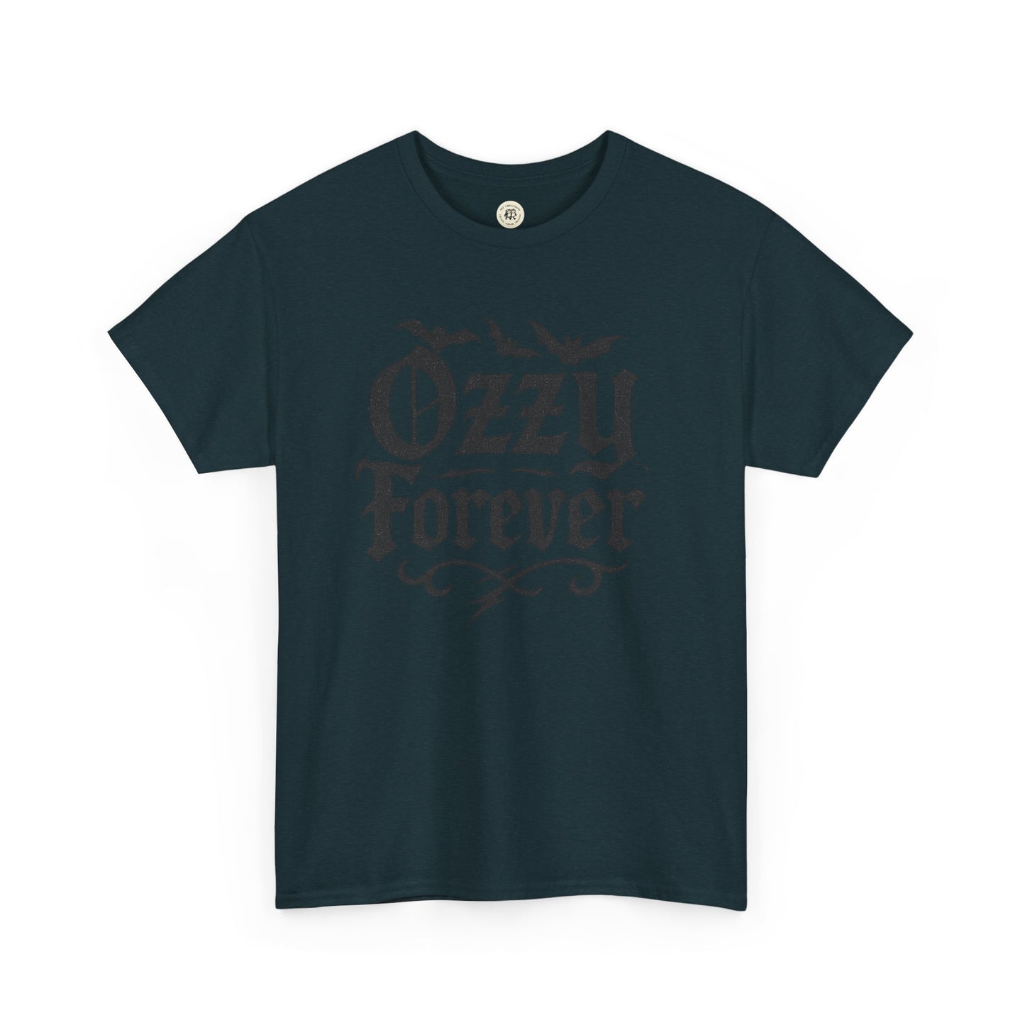 Black Ozzy Osbourne Forever shirt with vintage-style text print by Printify