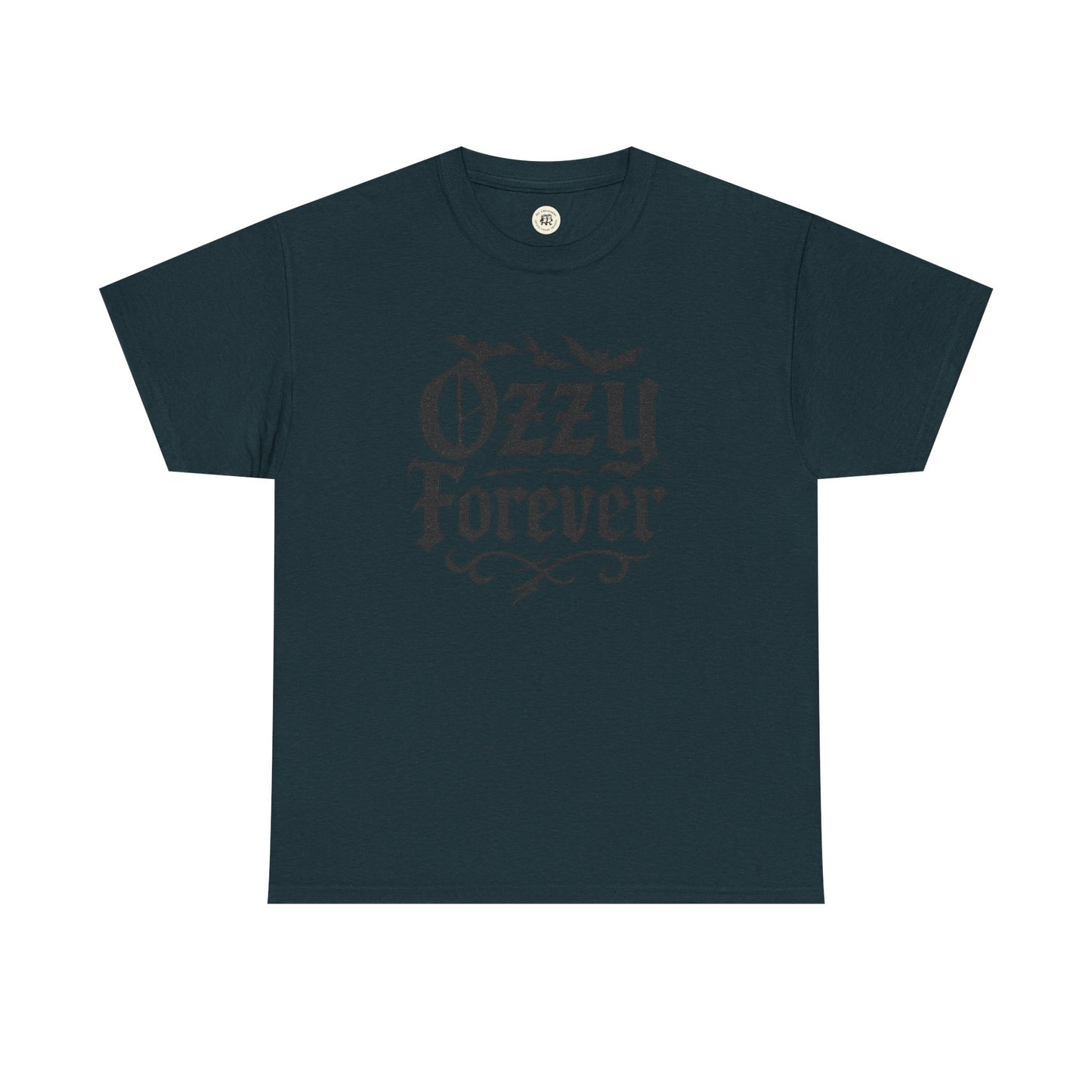 Black Printify Ozzy Osbourne Forever shirt with gothic-style font and bird design
