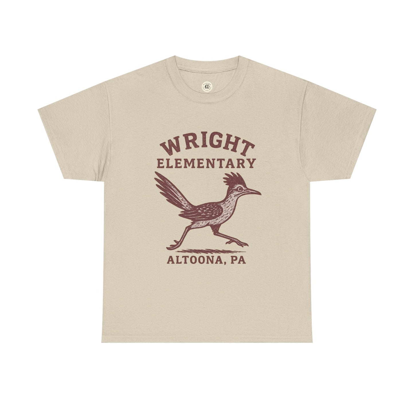 Wright Elementary school spirit shirt beige T-shirt with brown roadrunner graphic and school name Printify