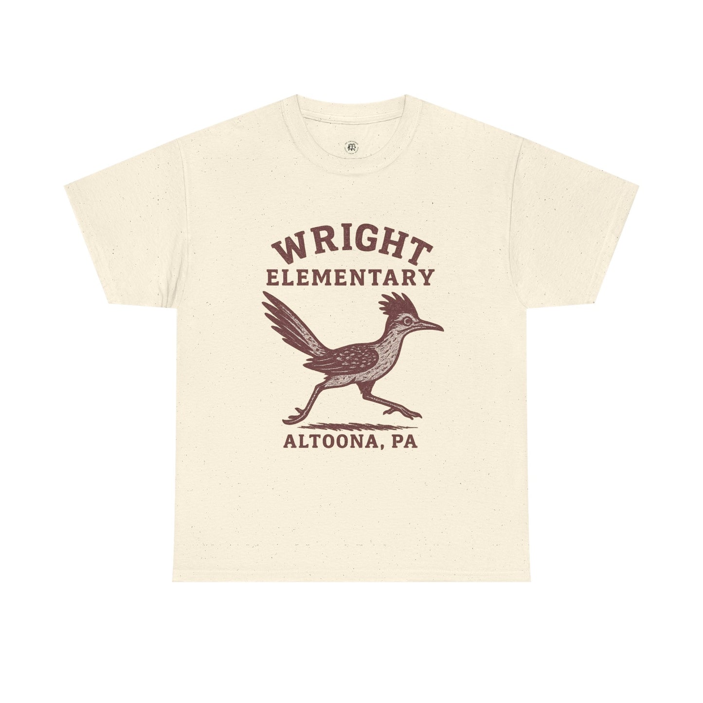 Wright Elementary school spirit shirt in cream with brown roadrunner graphic and Altoona PA text