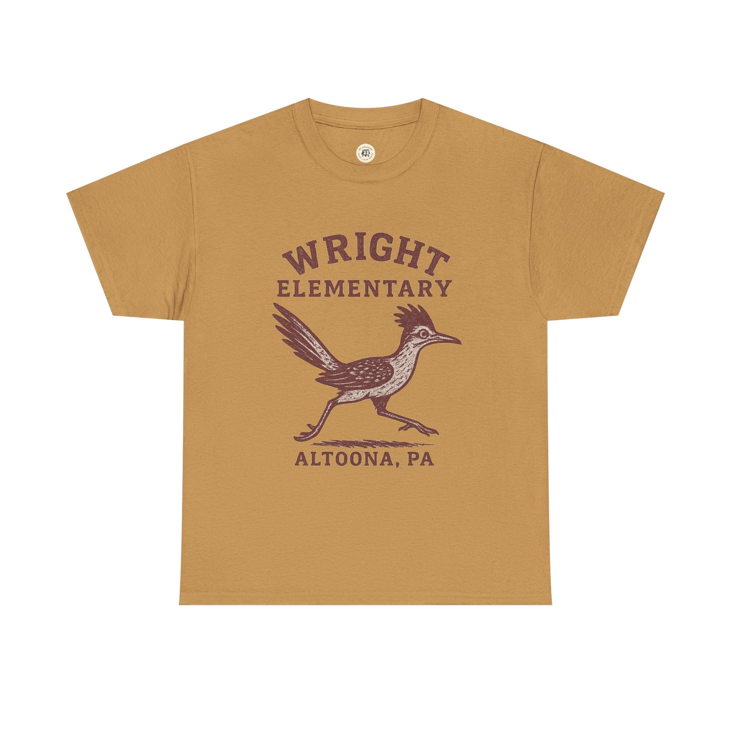 Wright Elementary school spirit shirt in brown with roadrunner mascot and Altoona PA text