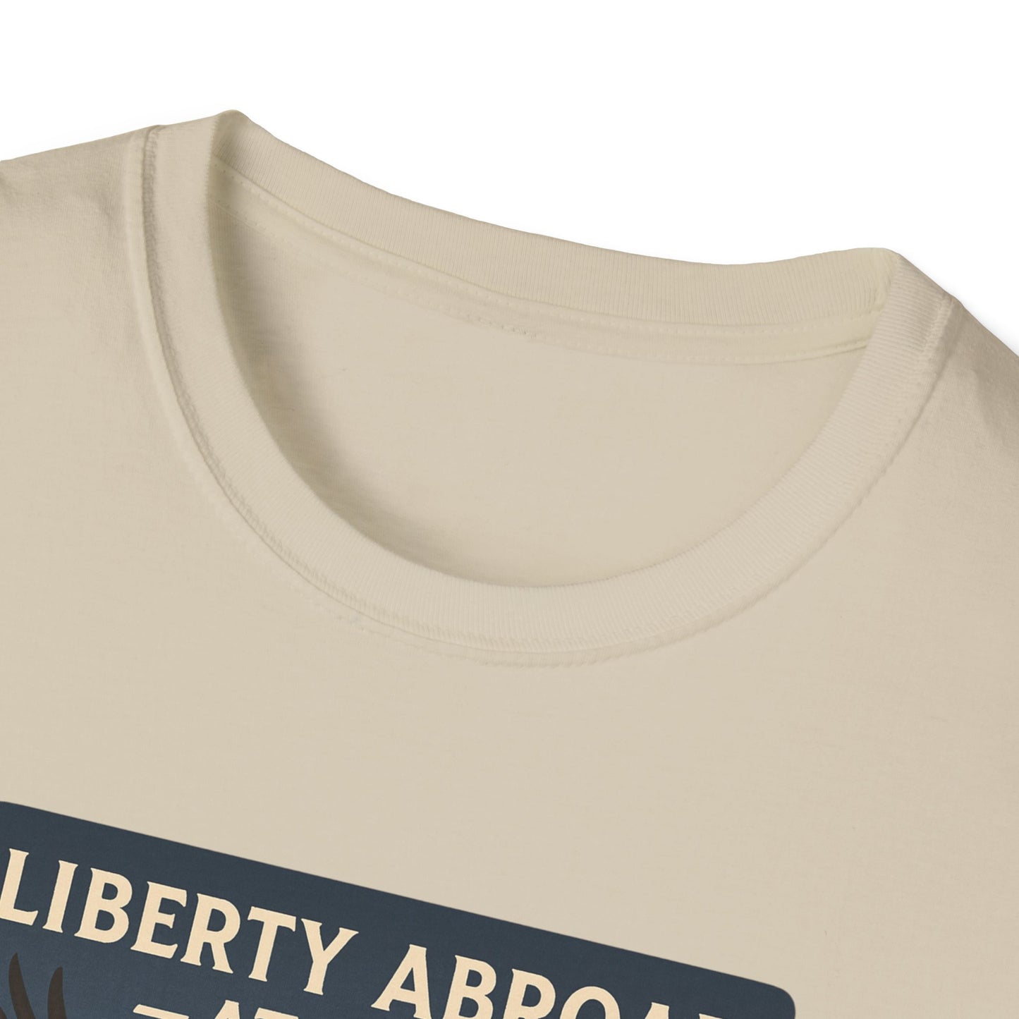 Beige Printify T-shirt featuring Yosemite eagle USA flag shirt design with patriotic graphics