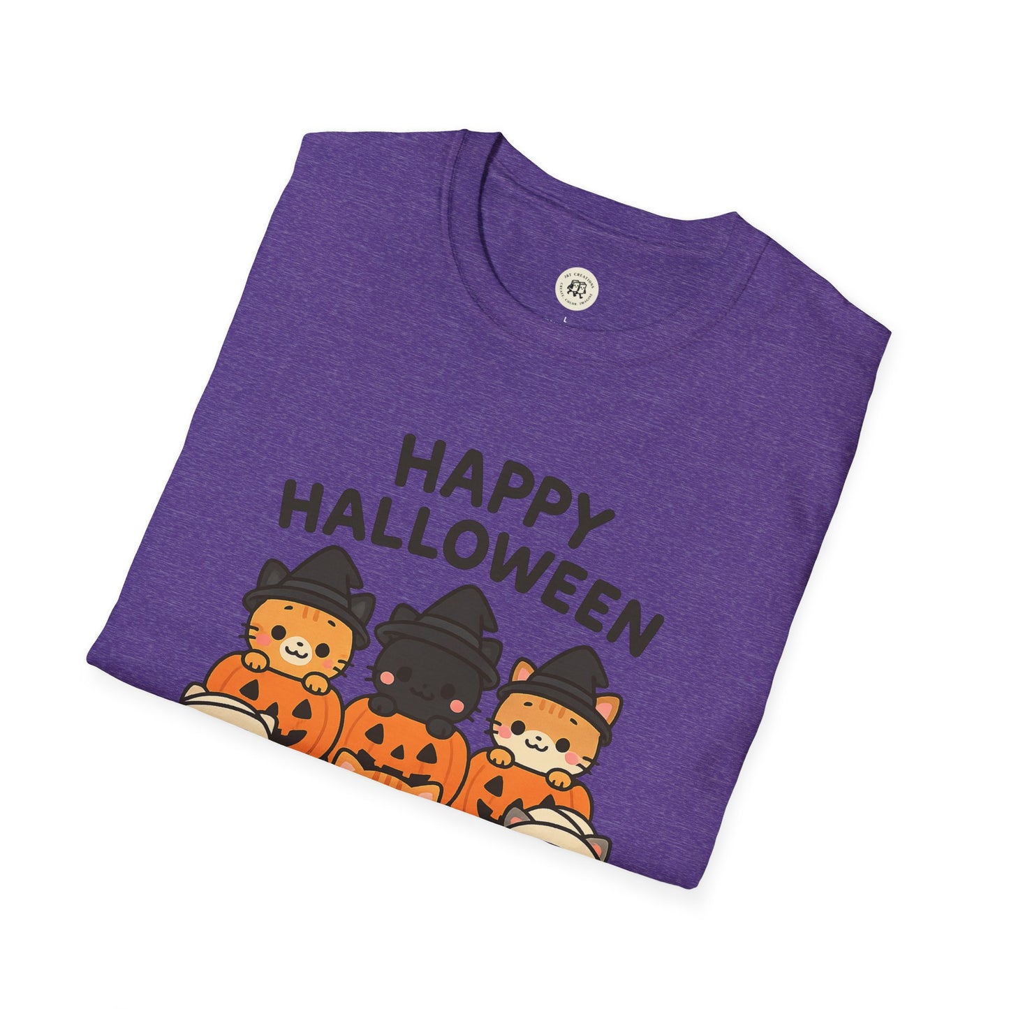 Halloween Pumpkin Graphic Tee with Cute Cats