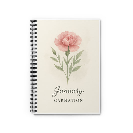 Pink Carnation January Birth Flower Spiral Notebook - Ruled Line, Birthday Gifts, Floral Stationery, College Student Planner, Bullet Journal