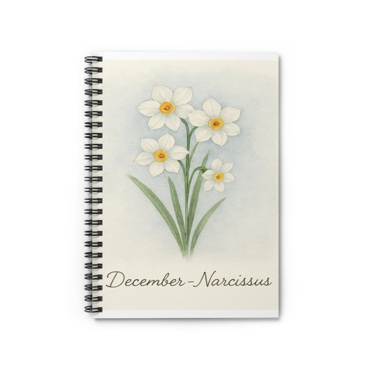 December Birth Flower Spiral Notebook - Ruled Line, Birthday Gifts, Floral Stationery, College Student Planner, Bullet Journal